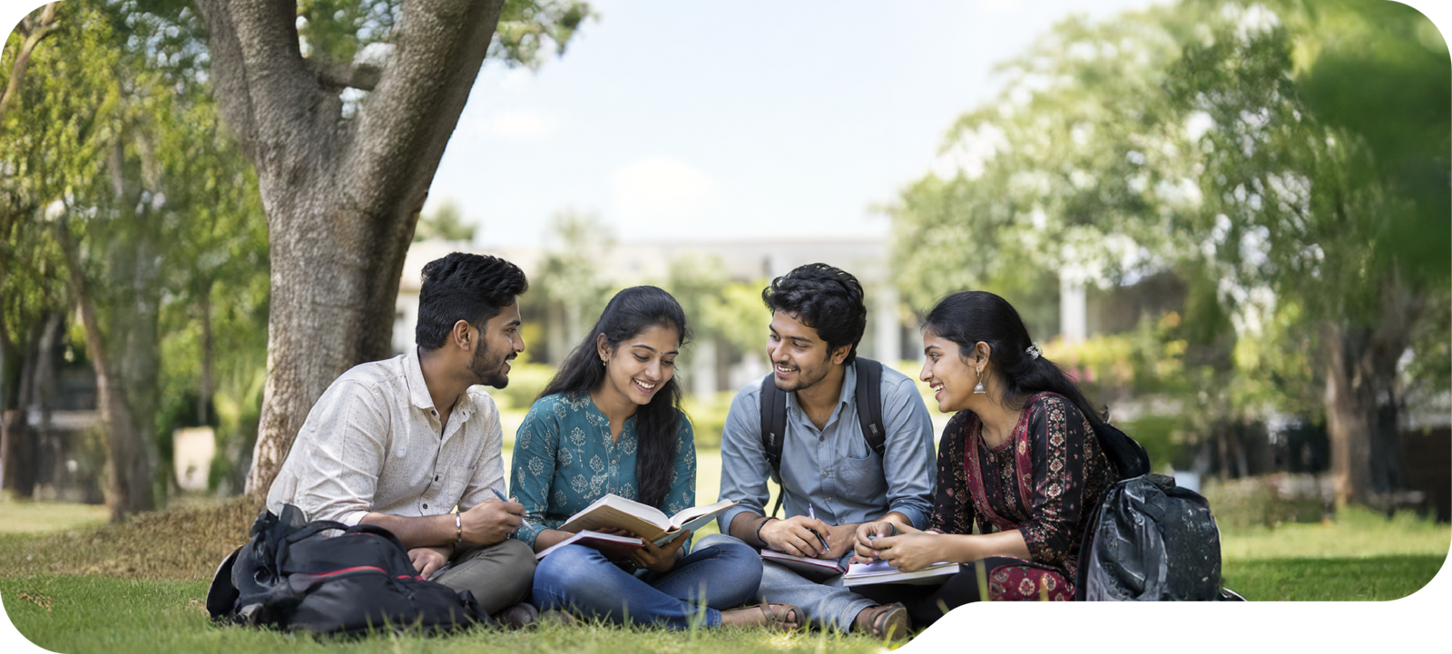 Students relaxing together on campus